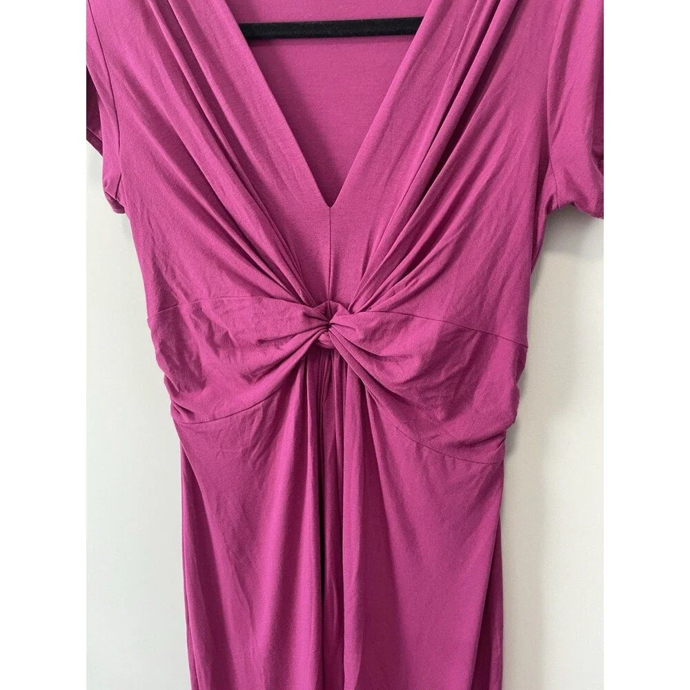 Seraphine Maternity Short Sleeve Knot Front Dress Fuchsia Pink Size 6 Stretch - Picture 2 of 7
